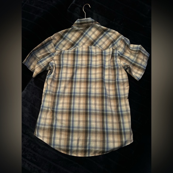 Wrangler Wrancher Men's Beige and Blue Plaid Pearl Snap Button Down Shirt Med. - Picture 5 of 5